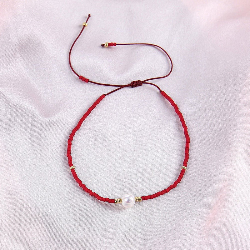 Bracciale del filo rosso portafortuna con perla - Harmoondy